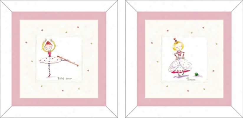 Set Of 2 Princess And Ballet Dancer Wall Art Prints (f5426)