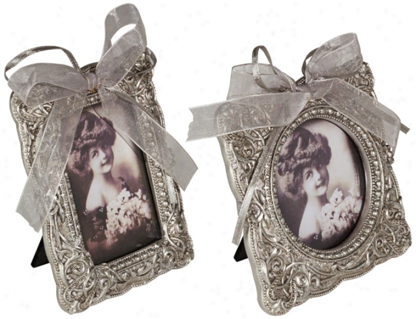 Flow Of 2 Roxanne Vintage Silver Picture Frames (u4209-u4210)