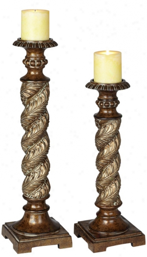 Set Of 2 Helix Pillar Candle Holders (v5470)