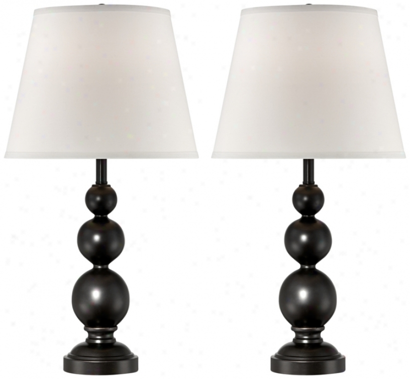 Set Of 2 Stacked Metal Sphere Bronze Table Lamps (v1900)