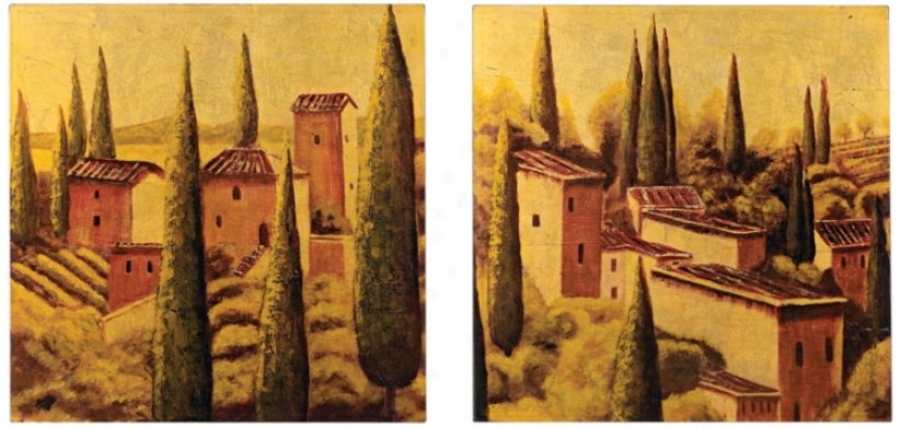 Set Of 2 Tuscan Viilage 12" Square Lacquered Wall Art (n5815)