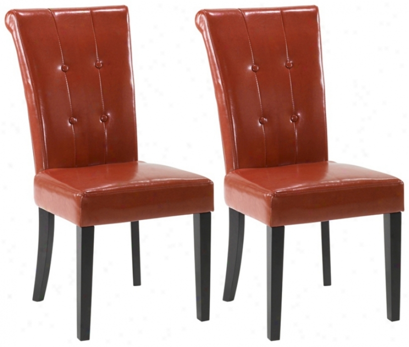 Set Of 2 Tuxford Burnt Sienna Bicast Leather Dining Chairs (t4085)