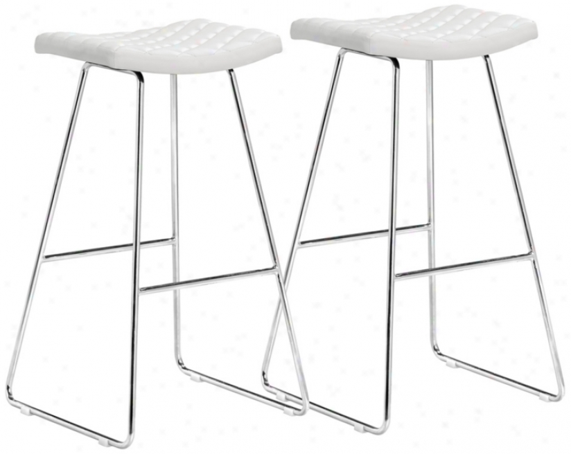 Set Of 2 Zuo Crescent White 31&quoy; High Bar Stools (t2490)