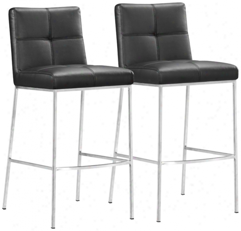 Set Of 2 Zuo Modern Box Black 30" High Bar Stool (v7918)