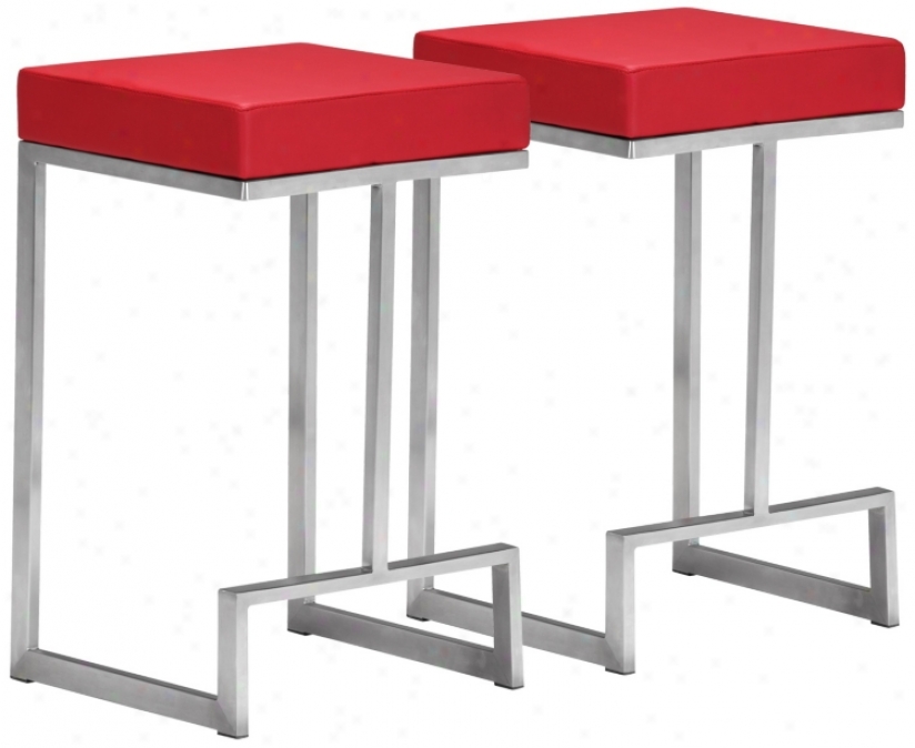 Set Of 2 Zuo Modern Darwen Red 24" High Counter Stool (v7902)