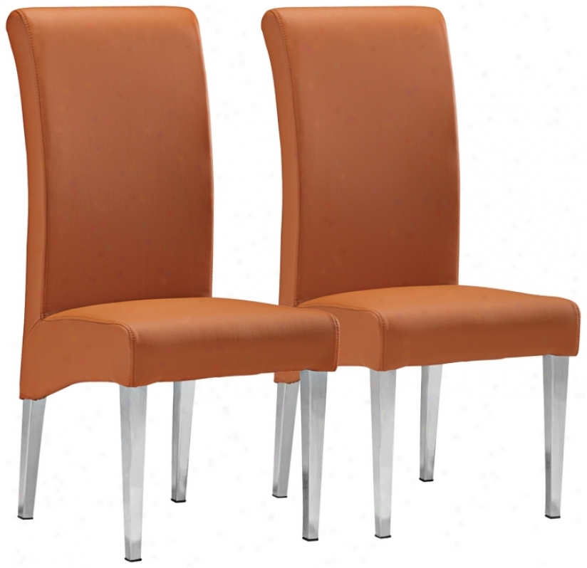 Set Of 2 Zuo Pencil Terracotta Dining Chairs (v7557)