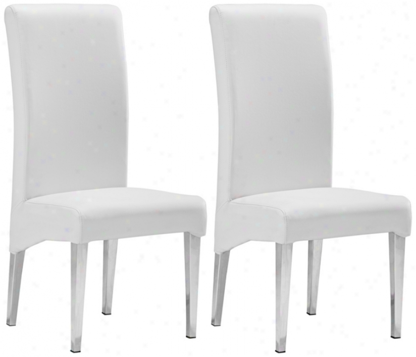 Set Of 2 Zuo Pencil White Dining Chairs (v7556)