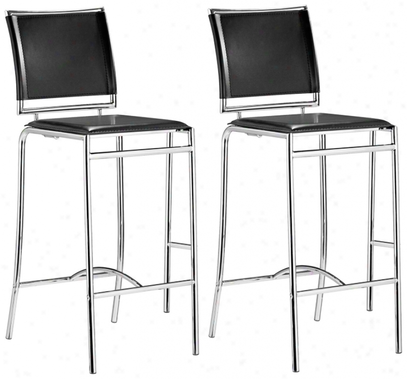 Set Of 2 Zuo Soar Black 28 1/2" Remote from the equator Bar Stools (t2508)