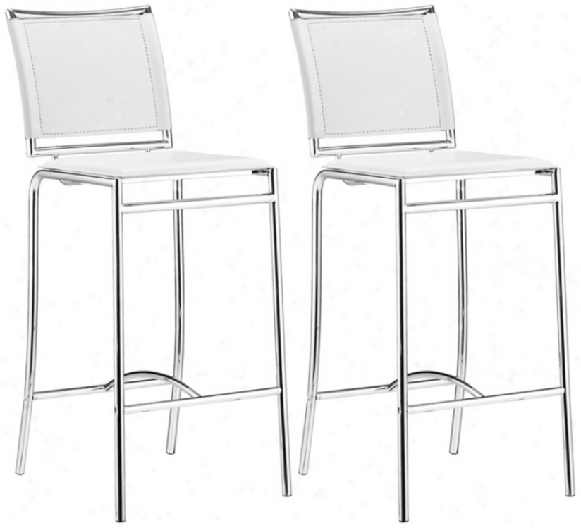 Set Of 2 Zuo Tower White 28 1/2" High Bar Stools (t2509)