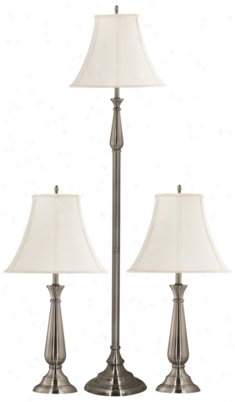 Set Of 3 Banister Brushed Steel Floor And Table Lamps (p0711)