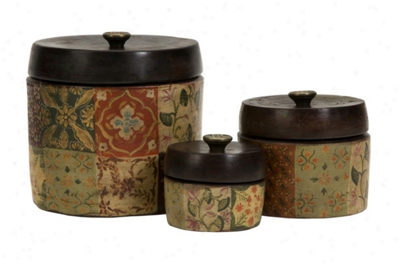 Set Of_3 Barberry Handpainted Storage Canisters (m8523)