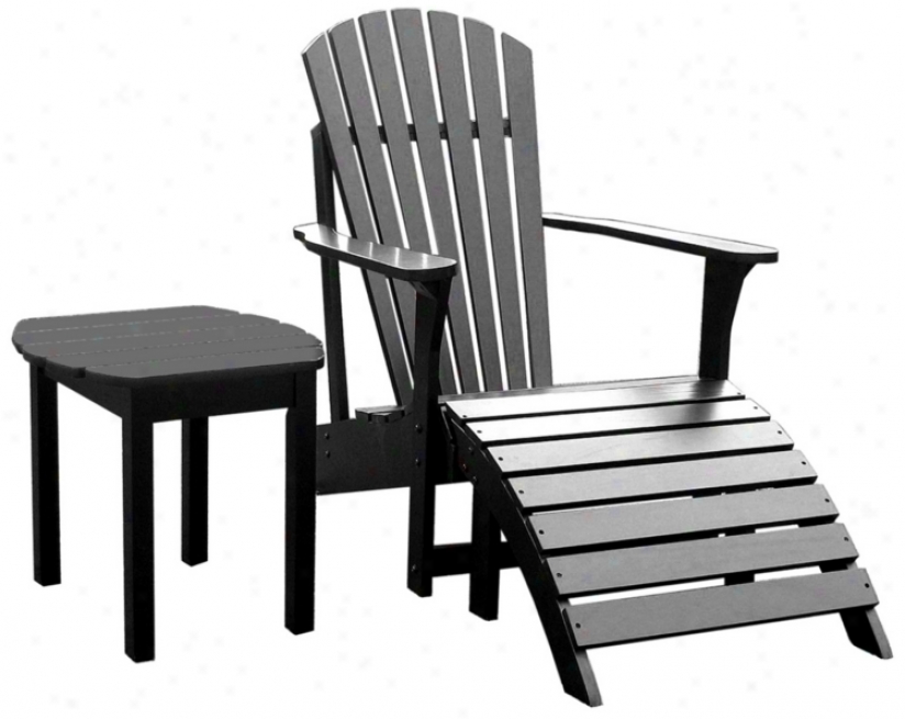 Set Of 3 Black Adirondack Chair Footrest And Side Table (t5988)