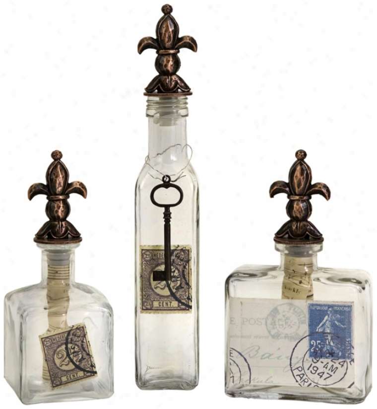 Value Of 3 Bottles With Fleur De Lis Stopper (t9638)