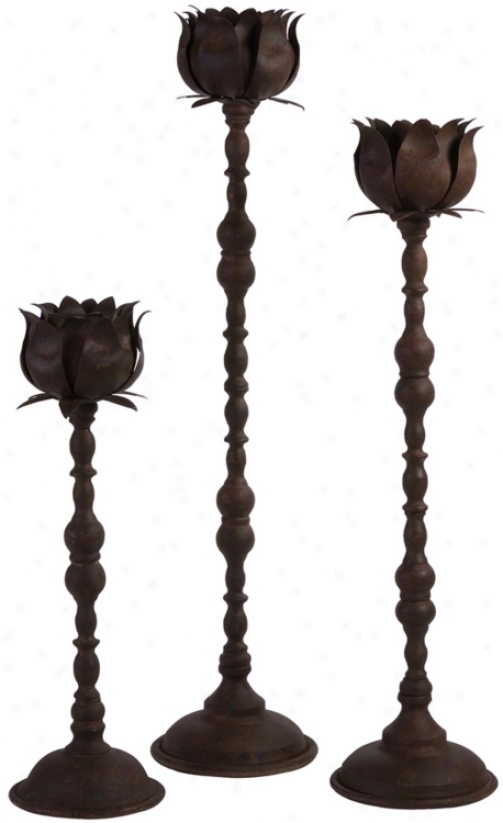 Set Of 3 Budded Votive Holders With Stands (t9874)