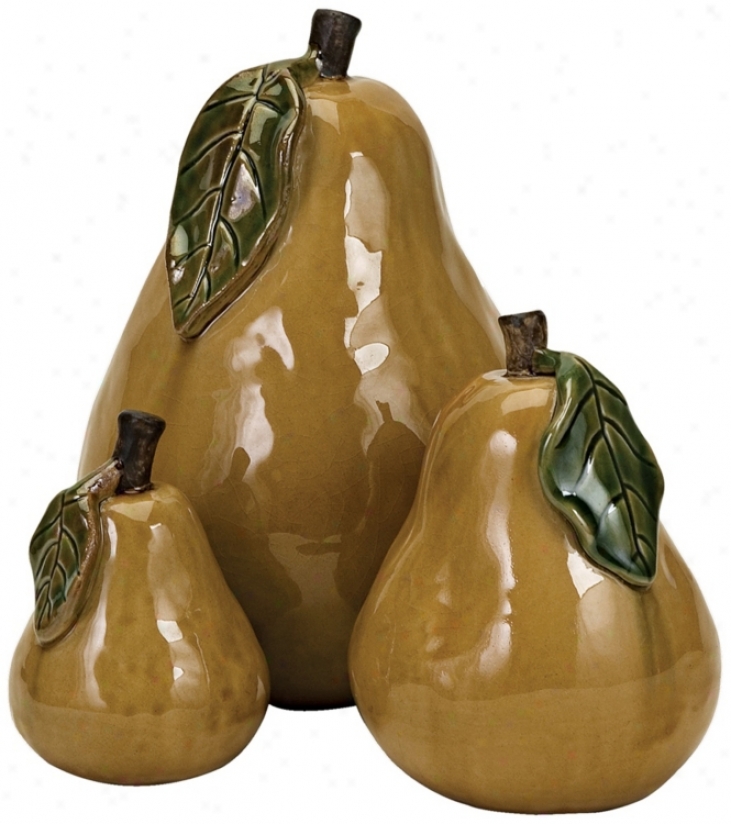 Set Of 3 Ceramic Pears (n1380)