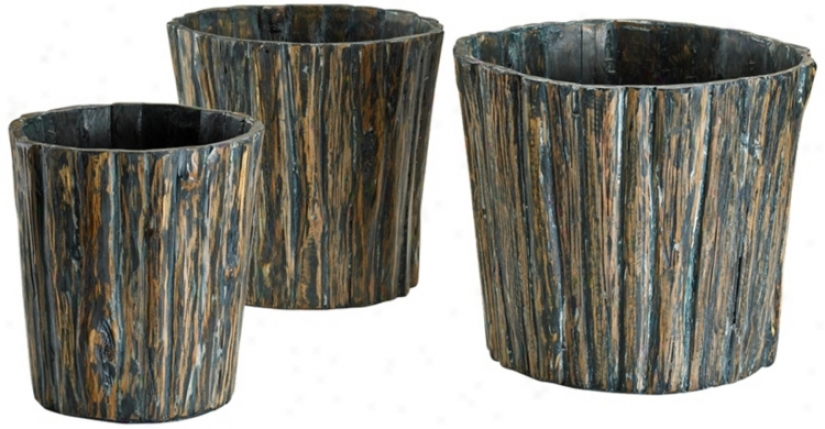 Set Of 3 Chestnut Yelp Vases (v0926)