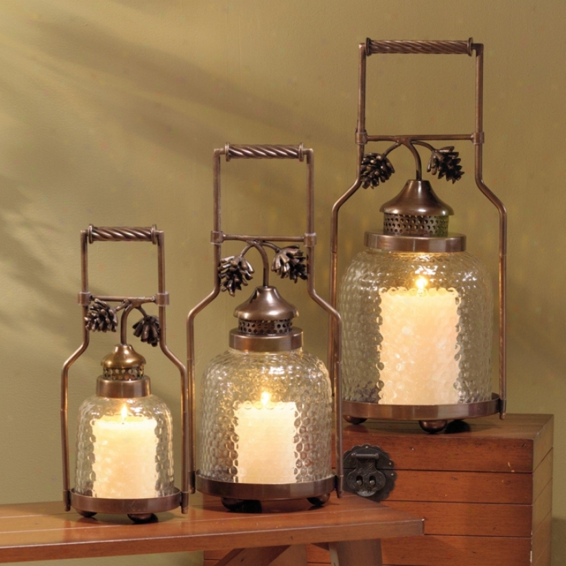 Set Of 3 Copper Antique Pinecone Lanterns (u3999)