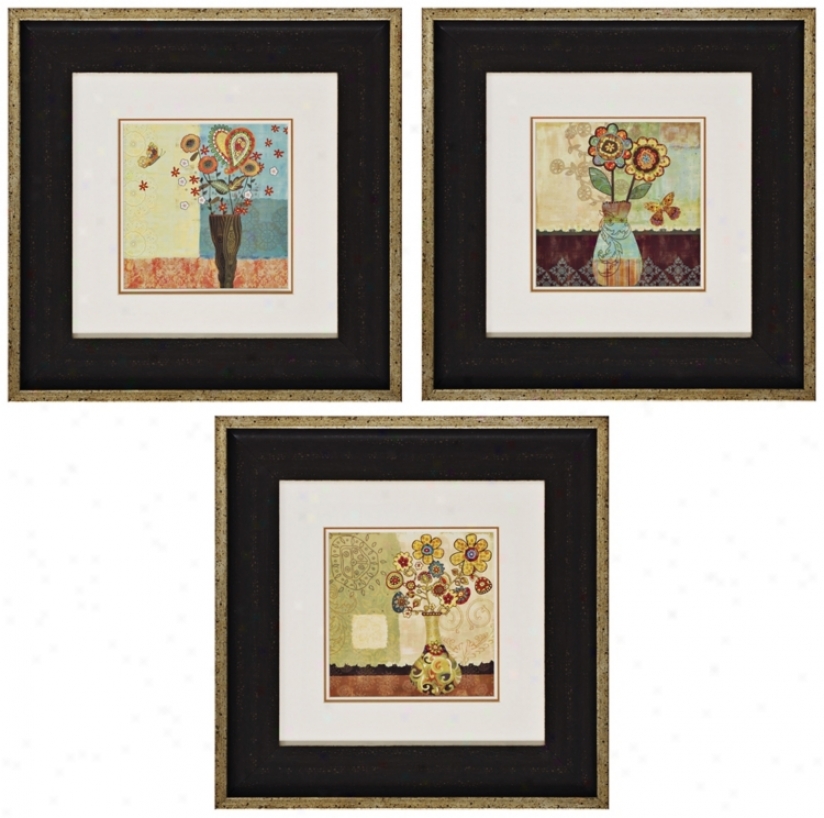 Set Of 3 Floral I/ii/iii Prints Wall Art (k2766)