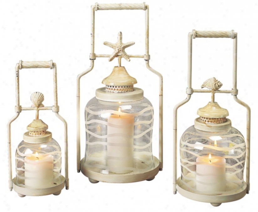 Set Of 3 Frosted Globe Lyre Lanterns (u7482)