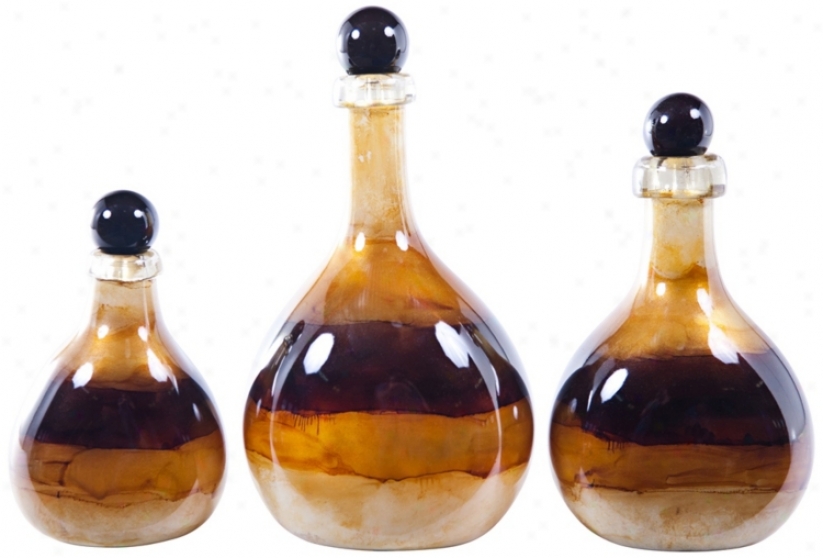 Set Of 3 Goldcoast Decorative Glass Bottles With Tops (v2762)