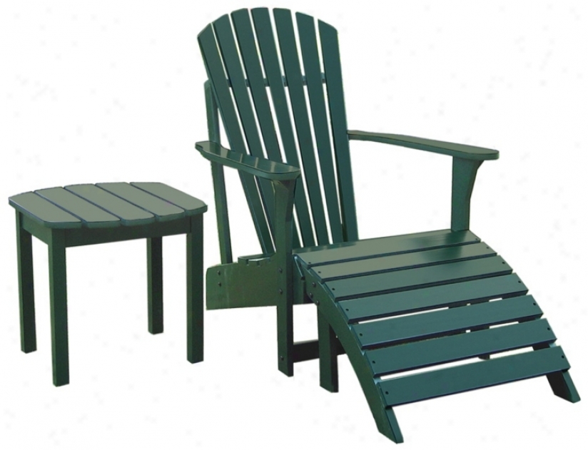 Set Of 3 Green Adirondack Chair Footrest And Side Synopsis (t5984)