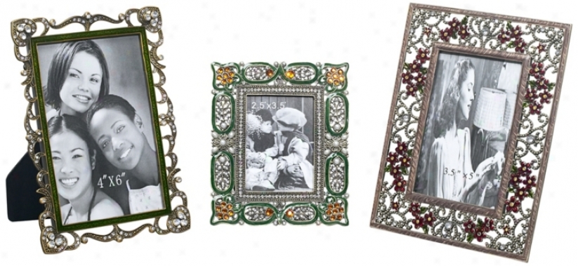 Set Of 3 Jeweled Picture Frames (r0874)