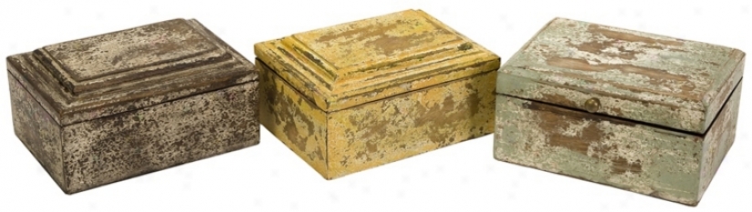 Set Of 3 Kanan Distressed Wood Boxes (t9961)