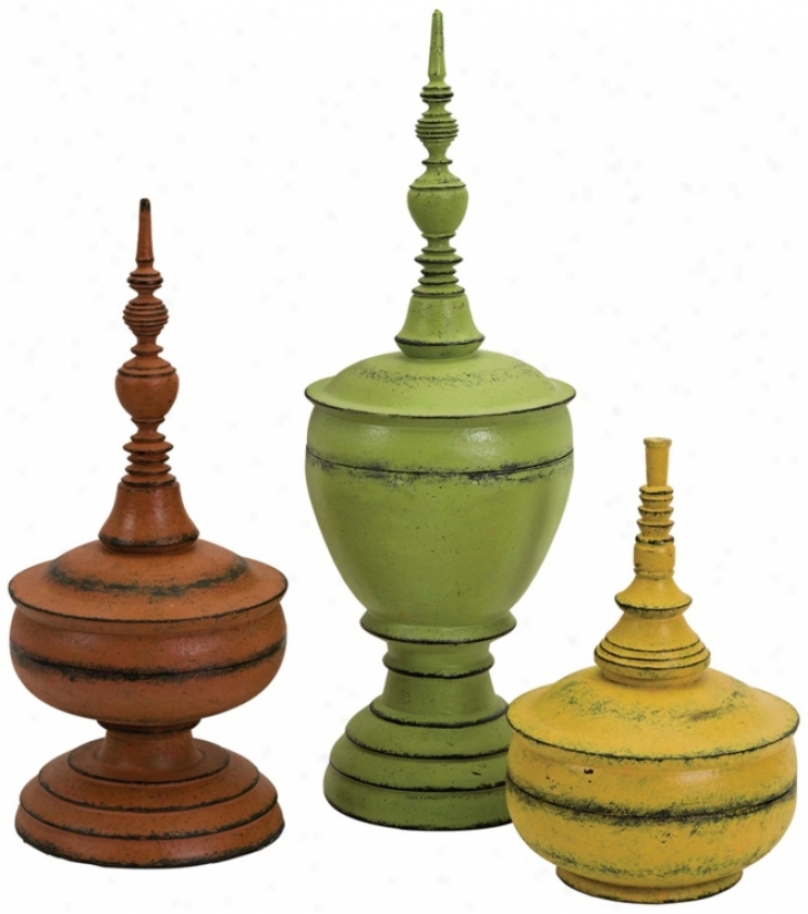 Set Of 3 Misa Decorative Finials (n1285)