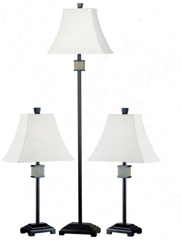 Set Of 3 Monarch Dark Bronze Floor And Table Lamps (p0710)