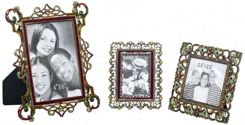 Set Of 3 Multi Jeweled Picture Frames (r0875)