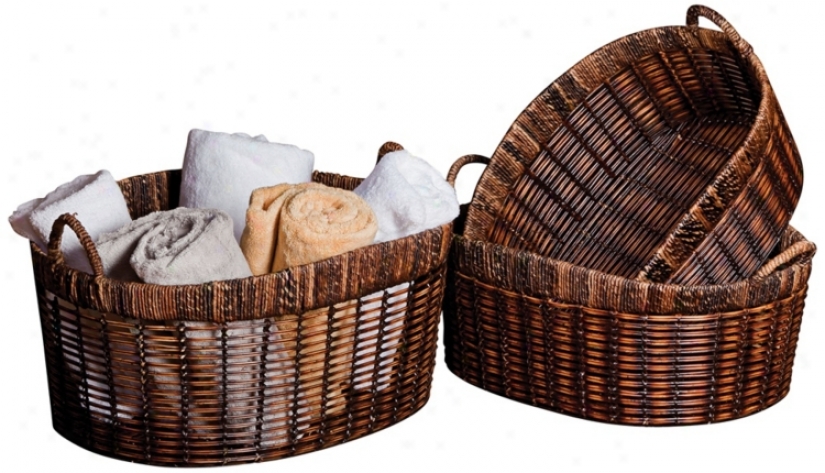 Set Of 3 Oval Handle Nested Baskets (w2962)