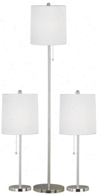 Set Of 3 Selma Brushed Steel Floor And Table Lamps (p0271)
