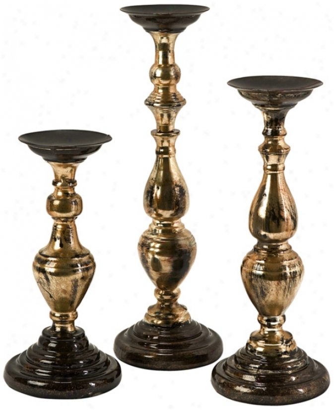Set Of 3 Simone Metallic Candle Holders (t9560)