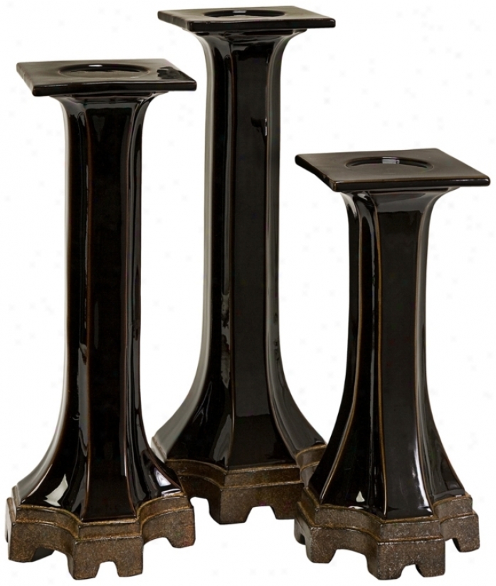 Set Of 3 Stepped Flange Candle Holders (u0019)