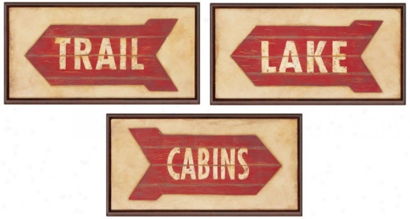 Set Of 3 Trail Cabin And Lake Rustic Wall Art Signs (v6627)
