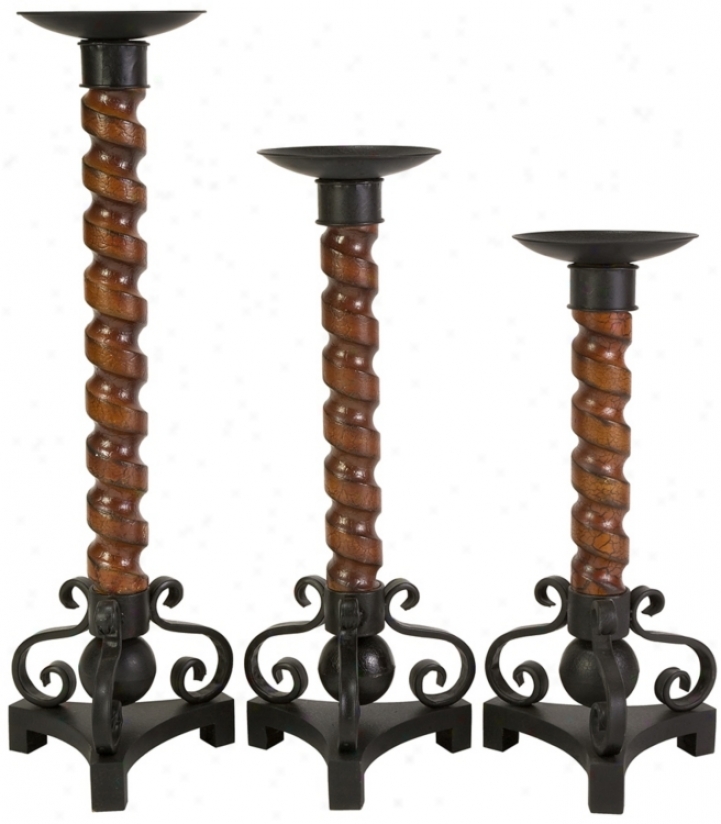 Set Of 3 Wallace Wooden Candle Holders (t9798)