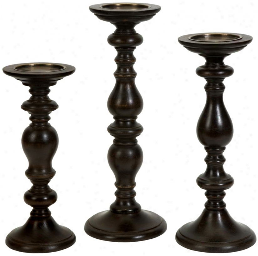 Set Of 3 Windsor Pillar Candle Holders (t9830)