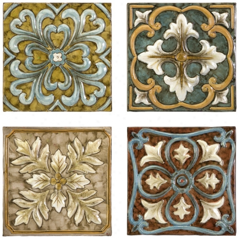 Set Of 4 Casa Medallion Tiles (n3468)