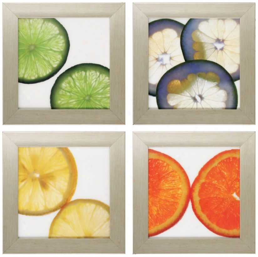 Set Of 4 Colorful Citrus 16" Square Kitchen Art Prints (v6631)