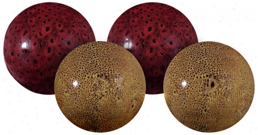 Set Of 4 Red And Amber Decorative Balls (t9663)