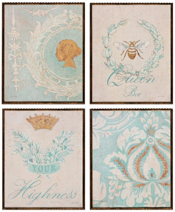 Set Of 4 Tiffany 13" High Wall Art Prints (v7307)