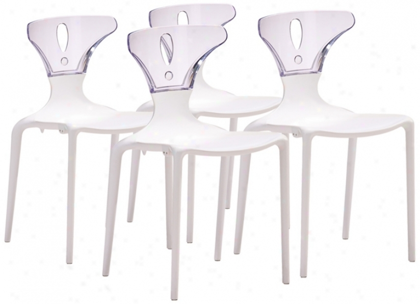 Set Of 4 Zuo Askew Clear And White Dining Chairs (v7546)