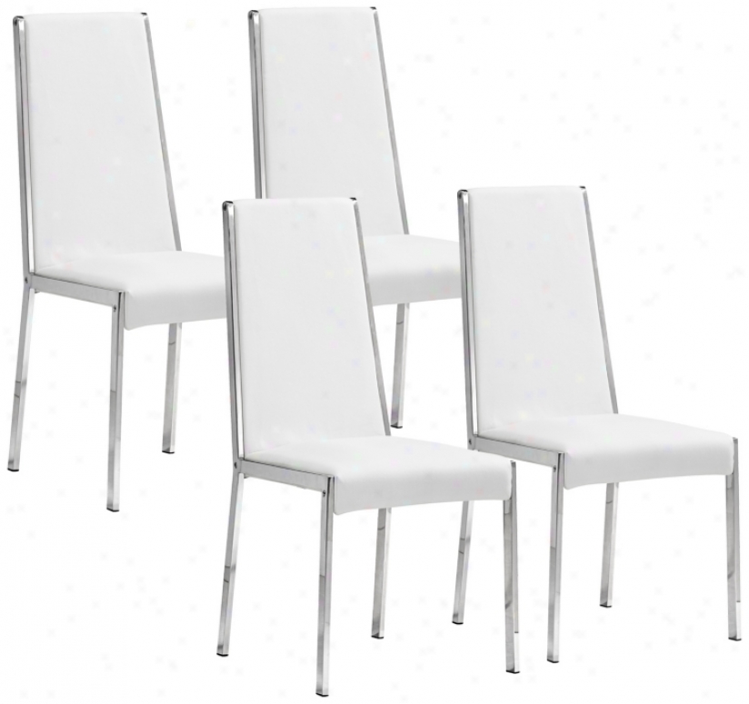 Set Of 4 Zuo Ink White Dining Chairs (v7559)