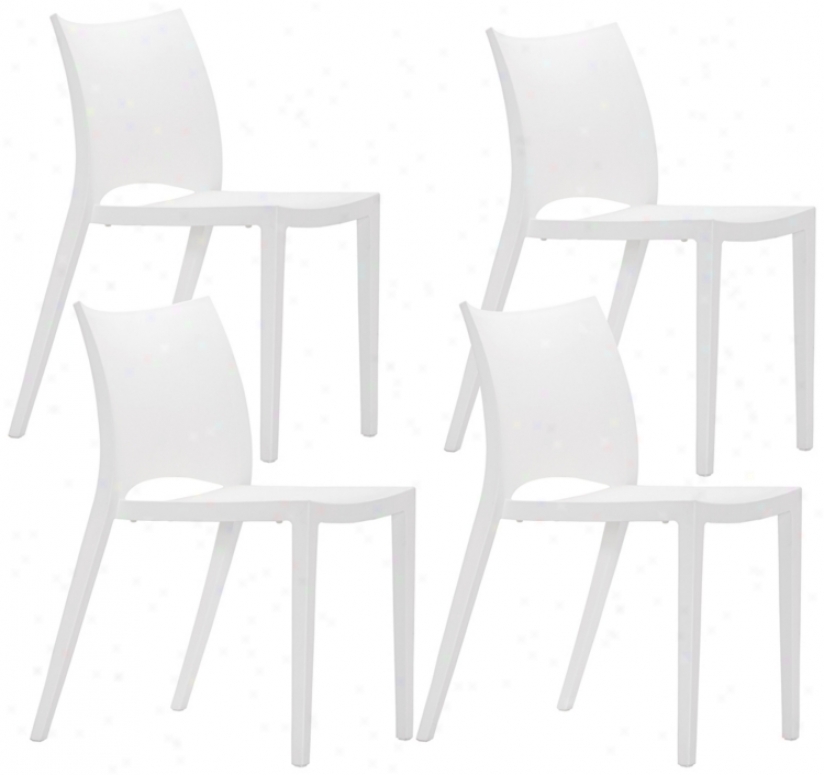 Set Of 4 Zuo Laser White Chairs (t2393)