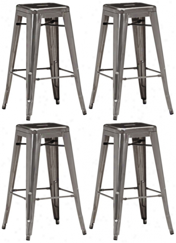 Set Of 4 Zuo Modern Marius Gunmetal Barstools (v7767)