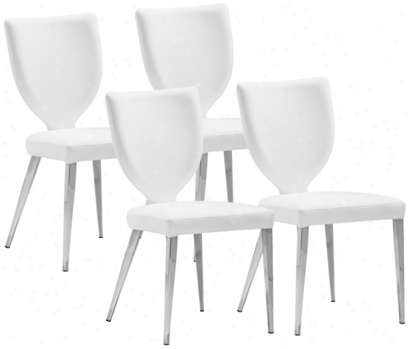 Set Of 4 Zuo Modern Maz White Upholstered Dining Chair (v7610)