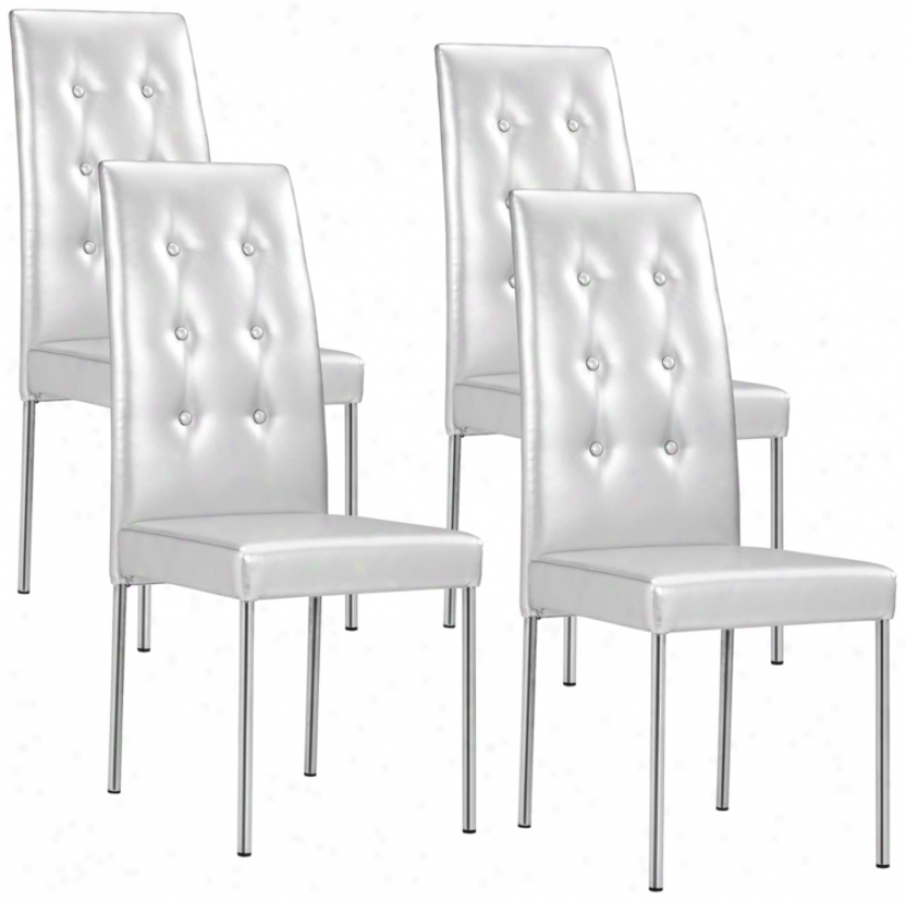 Set Of 4 Zuo Tuft Silver Glossy Leatherette Dining Chairs (t2412)