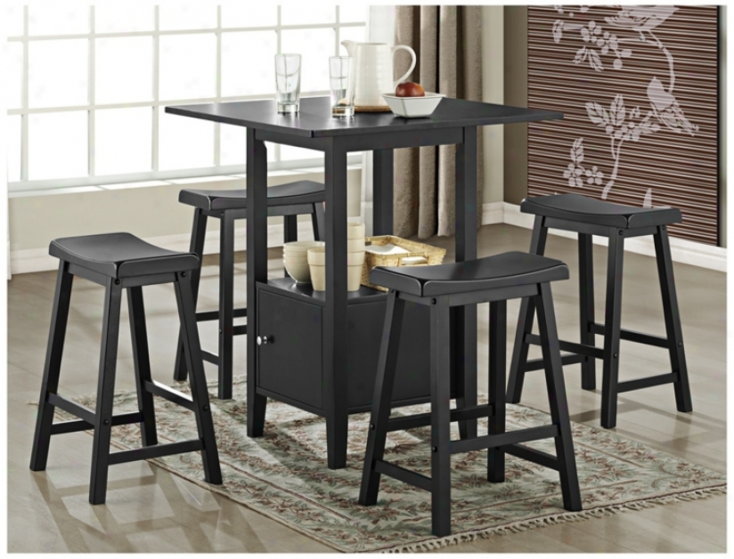 Set Of 5 Black Saddle Wood Counter Height Storage Dining Set (u1889)