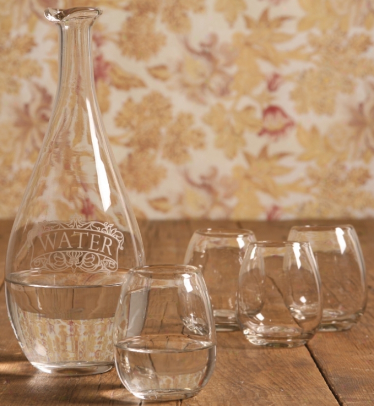 Set Of 5 Carfae With Glasses Barware (n2221)