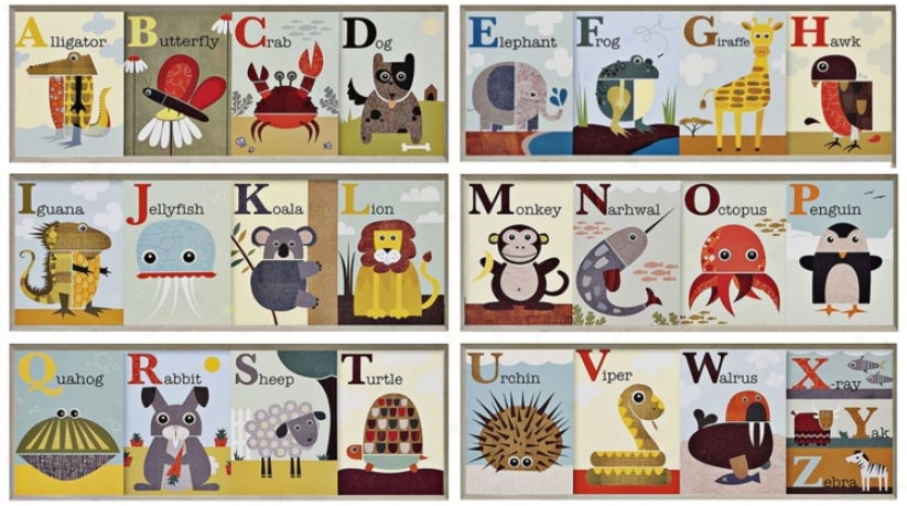 Set Of 6 Alphabet Zoo Framed Wall Art (k2790)